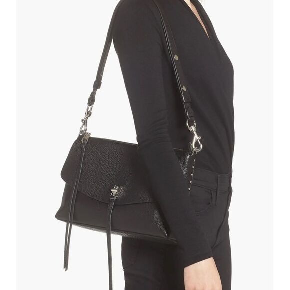 Rebecca Minkoff Darren Top Zip Leather Shoulder Bag Black NEW MSRP $328 - Picture 2 of 12